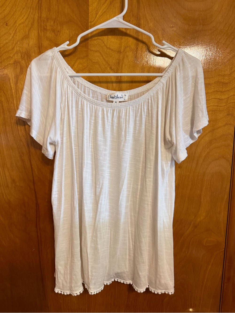 Cloud Chaser White Off-Shoulder Flutter Sleeve Tunic